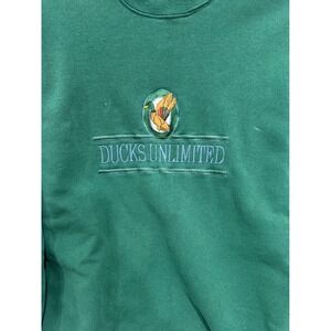 Vtg Ducks Unlimited Mens Green Embroidered Duck & Logo Sweatshirt XL